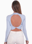 Crop top con cuello alto y espalda descubierta color azul para mujer - Flashy