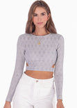 Crop top manga larga de ojalillo color gris para mujer - Flashy
