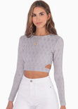 Crop top manga larga de ojalillo color gris para mujer - Flashy