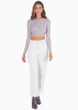 Crop top manga larga de ojalillo color gris para mujer - Flashy