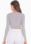 Crop top manga larga de ojalillo color gris para mujer - Flashy