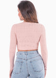 Crop top manga larga de ojalillo color rosado para mujer - Flashy