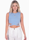 Crop top sin mangas con aberturas en costados color azul para mujer - Flashy