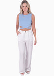 Crop top sin mangas con aberturas en costados color azul para mujer - Flashy