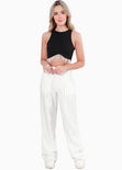 Crop top sin mangas con apliques de perlas color negro para mujer - Flashy