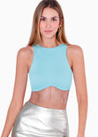 Crop top sin mangas con apliques de piedras brillantes color azul para mujer - Flashy