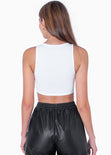 Crop top sin mangas con apliques de piedras brillantes color marfil, blanco para mujer - Flashy