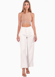 Crop top sin mangas con apliques de piedras brillantes color café para mujer - Flashy