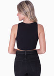 Crop top sin mangas con apliques de piedras brillantes color negro para mujer - Flashy
