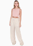 Crop top sin mangas con espalda descubierta y anudado color rosado para mujer - Flashy