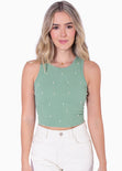 Crop top sin mangas con perlas color verde para mujer - Flashy