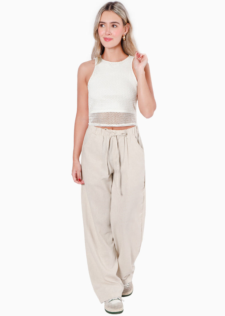 Crop top sin mangas y de malla color blanco para mujer - Flashy