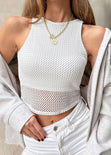 Crop top sin mangas y de malla color blanco para mujer - Flashy