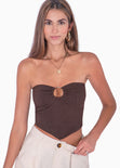 Crop top strapless con aro en escote color café para mujer - Flashy