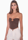 Crop top strapless con aro en escote color café para mujer - Flashy