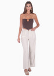 Crop top strapless con aro en escote color café para mujer - Flashy