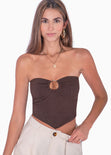 Crop top strapless con aro en escote color café para mujer - Flashy