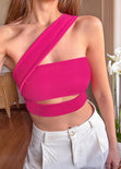 Crop top strapless con cut out y cargadera en diagonal color fucsia para mujer - Flashy