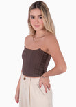 Crop top strapless con puntas color café para mujer - Flashy