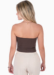 Crop top strapless con puntas color café para mujer - Flashy