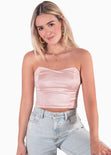 Crop top strapless con puntas color rosado para mujer - Flashy