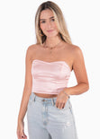 Crop top strapless con puntas color rosado para mujer - Flashy