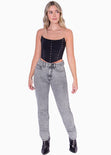 Crop top strapless con puntas y taches color negro para mujer - Flashy