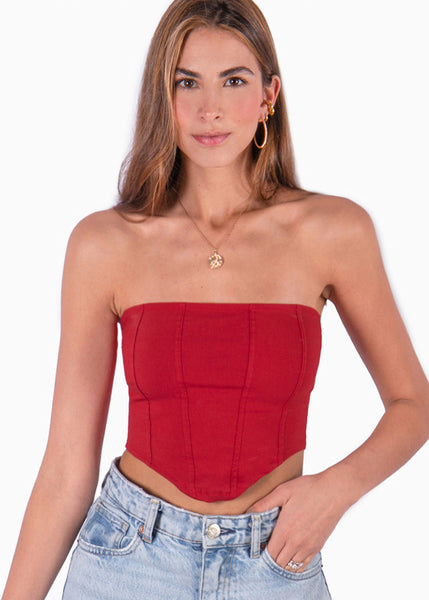 Crop top strapless tipo corset color rojo para mujer - Flashy