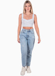 Crop top tejido de tiras con escote corazon color azul para mujer - Flashy