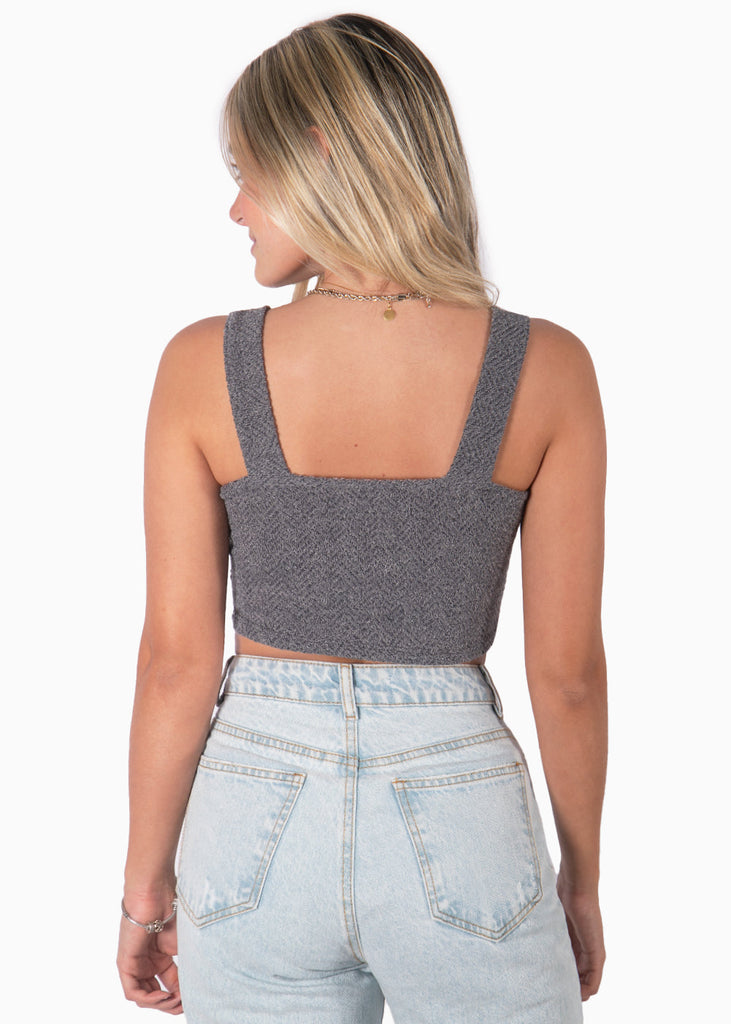 Crop top tejido de tiras con escote corazon color gris para mujer - Flashy