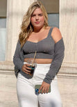 Crop top tejido de tiras con escote corazon color gris para mujer - Flashy