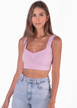 Crop top tejido de tiras con escote corazon color lila, morado para mujer - Flashy
