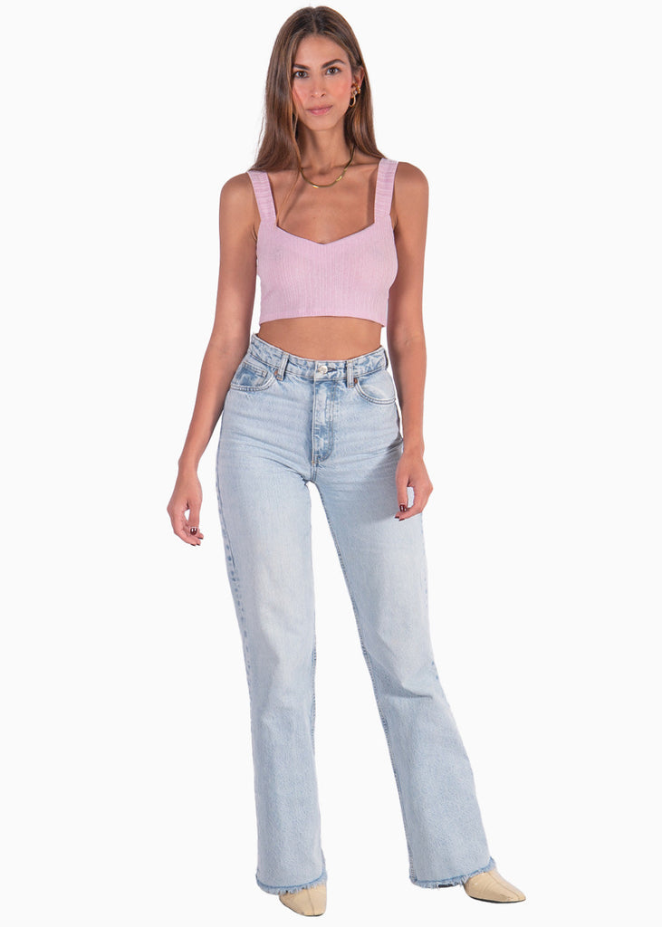 Crop top tejido de tiras con escote corazon color lila, morado para mujer - Flashy