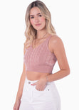 Crop top tejido de tiras con escote en v color rosado para mujer - Flashy