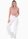 Crop top tejido de tiras con escote en v color rosado para mujer - Flashy