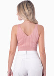 Crop top tejido de tiras con escote en v color rosado para mujer - Flashy