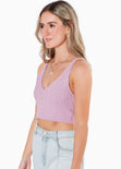 Crop top tejido de tiras con escote en v color lila para mujer - Flashy