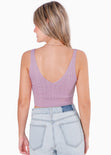 Crop top tejido de tiras con escote en v color lila para mujer - Flashy