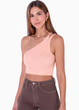 Crop top tejido de un solo hombro color rosado para mujer - Flashy