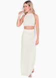 Crop top tejido tipo halter con espalda descubierta color blanco, marfil para mujer - Flashy