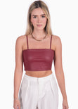 Crop top tipo cuero de tiras con escote cuadrado color vino para mujer - Flashy