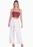 Crop top tipo cuero de tiras con escote cuadrado color vino para mujer - Flashy
