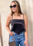 Crop top tipo pañoleta con perlas color negro para mujer - Flashy