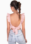 Crop top de tiras con cuello en v y boleros color rosado para mujer - Flashy