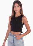 Crop top con espalda en encaje y anudado color negro para mujer - Flashy
