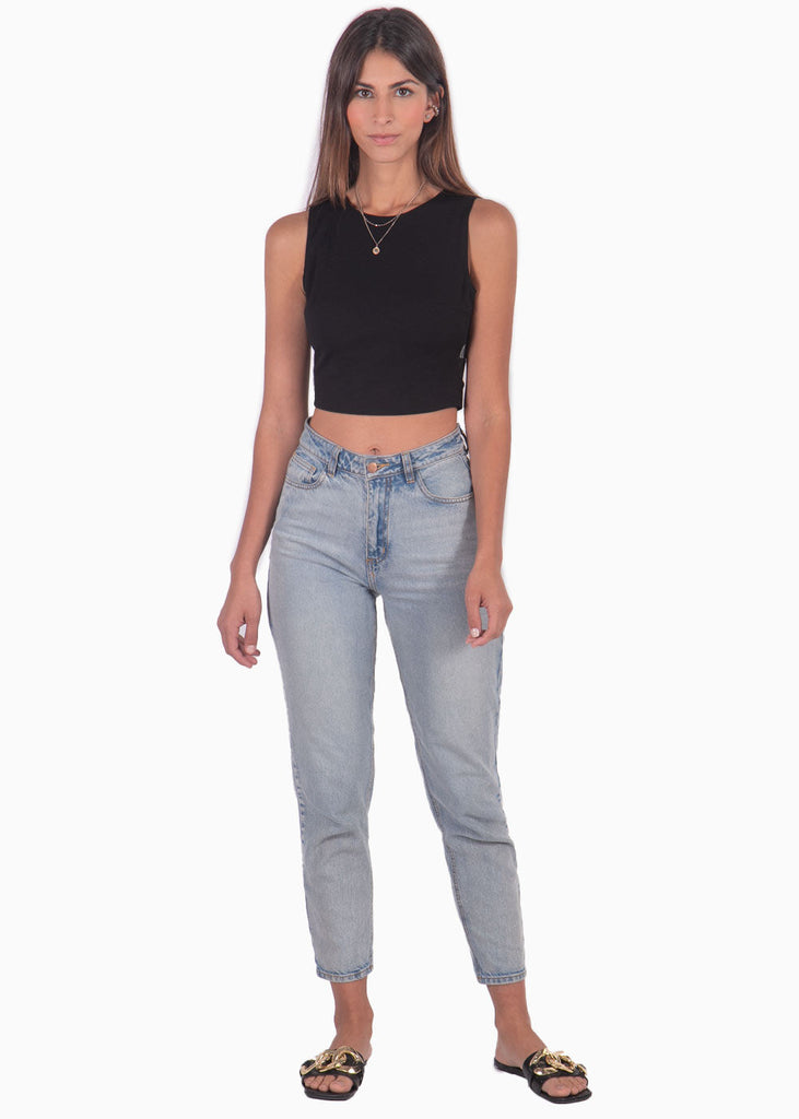 Crop top con espalda en encaje y anudado color negro para mujer - Flashy