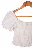 Crop top con mangas abullonadas de ojalillo color blanco, marfil para mujer - Flashy