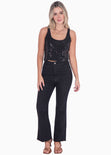 Crop top de tiras y lentejuelas color negro para mujer - Flashy