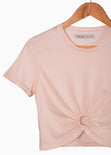 Camiseta crop manga corta con aro color rosado para mujer - Flashy