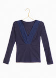 Blusa manga larga con escote de encaje para mujer - Flashy